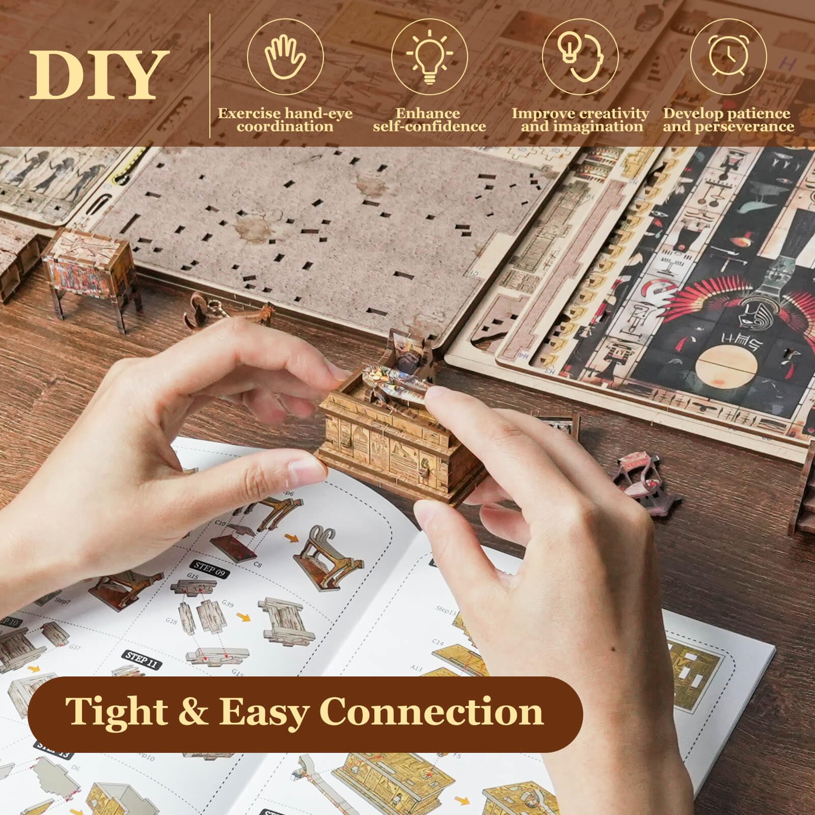 fifijoy Kit angolo libro: kit casa in miniatura faraoni egiziani per adulti e adolescenti, casa delle bambole BookNook Tiny House, decorazione per scaffalature, puzzle in legno 3D