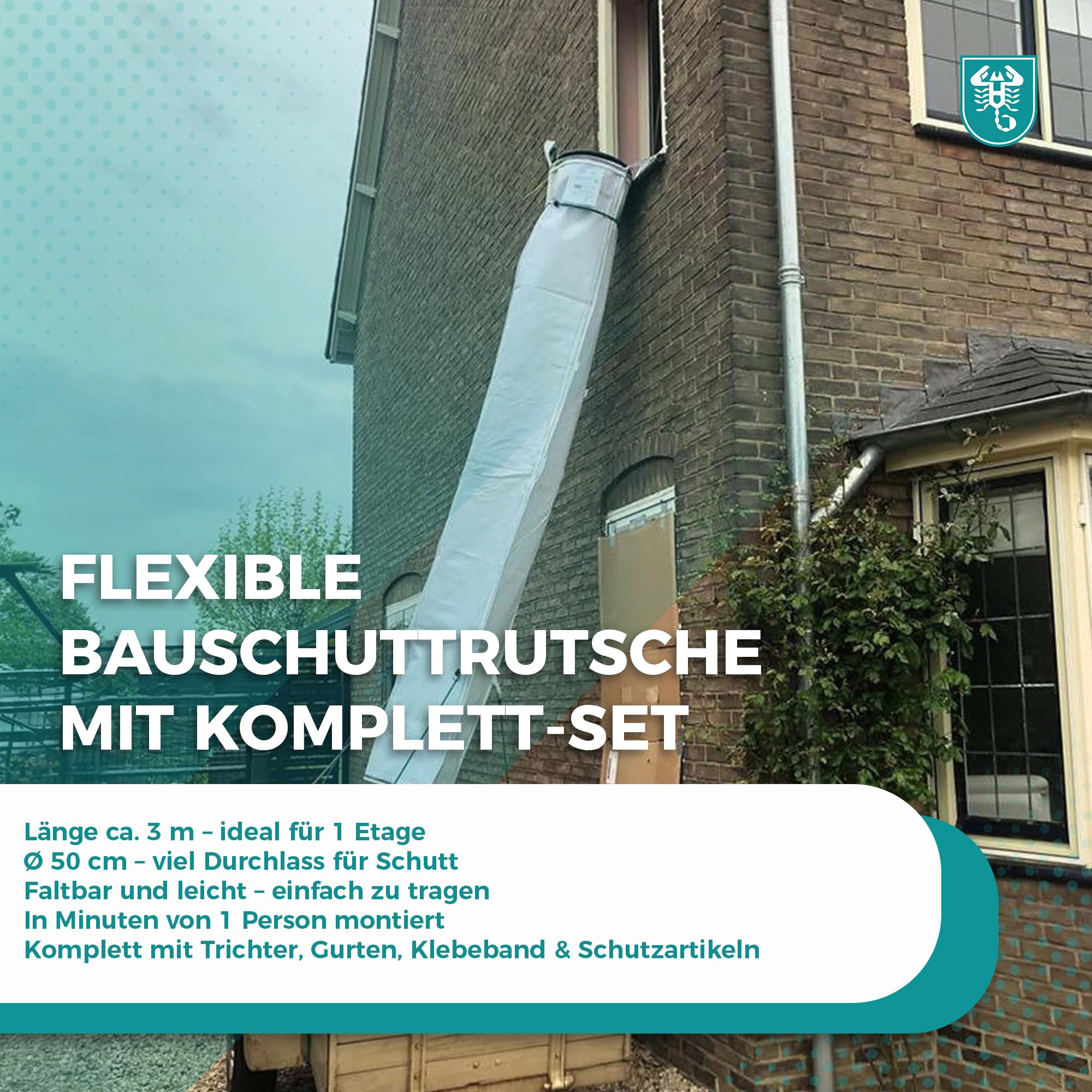 Scorprotect® Schuttrutsche Bauschuttrutsche 3 m flexibel mit Einfülltrichter und Zubehör