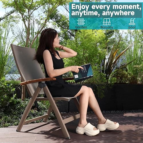 Miniatura 5 de Silla plegable ajustable, balcón interior y exterior, porche de patio, césped de jardín, piscina, para cómodas sillas plegables, reclinable portátil