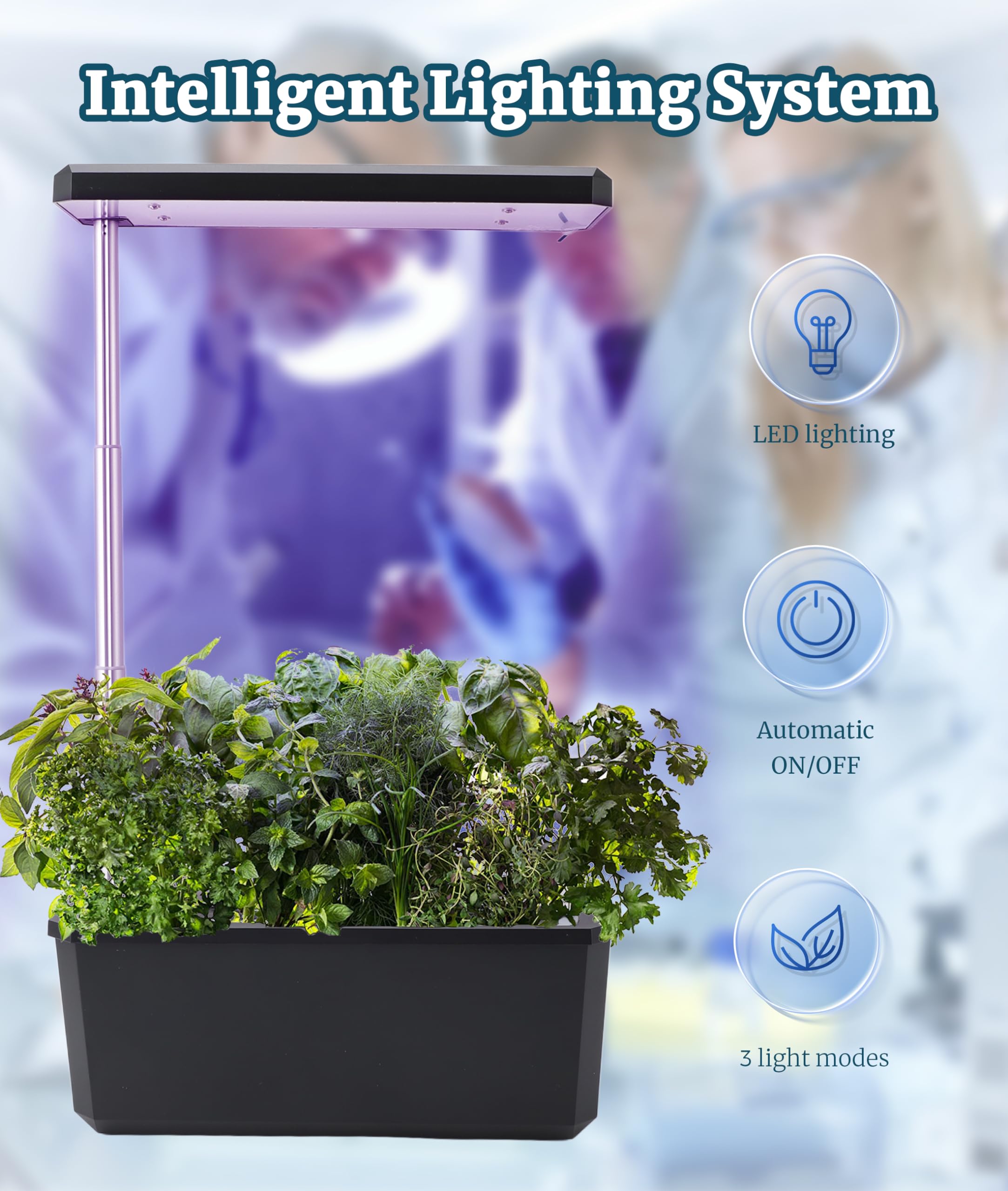 System Uprawy Hydroponicznej Gugxiom Ogród Kryty, 6 Kapsułek Zestaw do Uprawy Hydroponicznej ze światłem LED, przestrzeń Uprawy 40 Cm, do ziół i Roślin (BLACK)