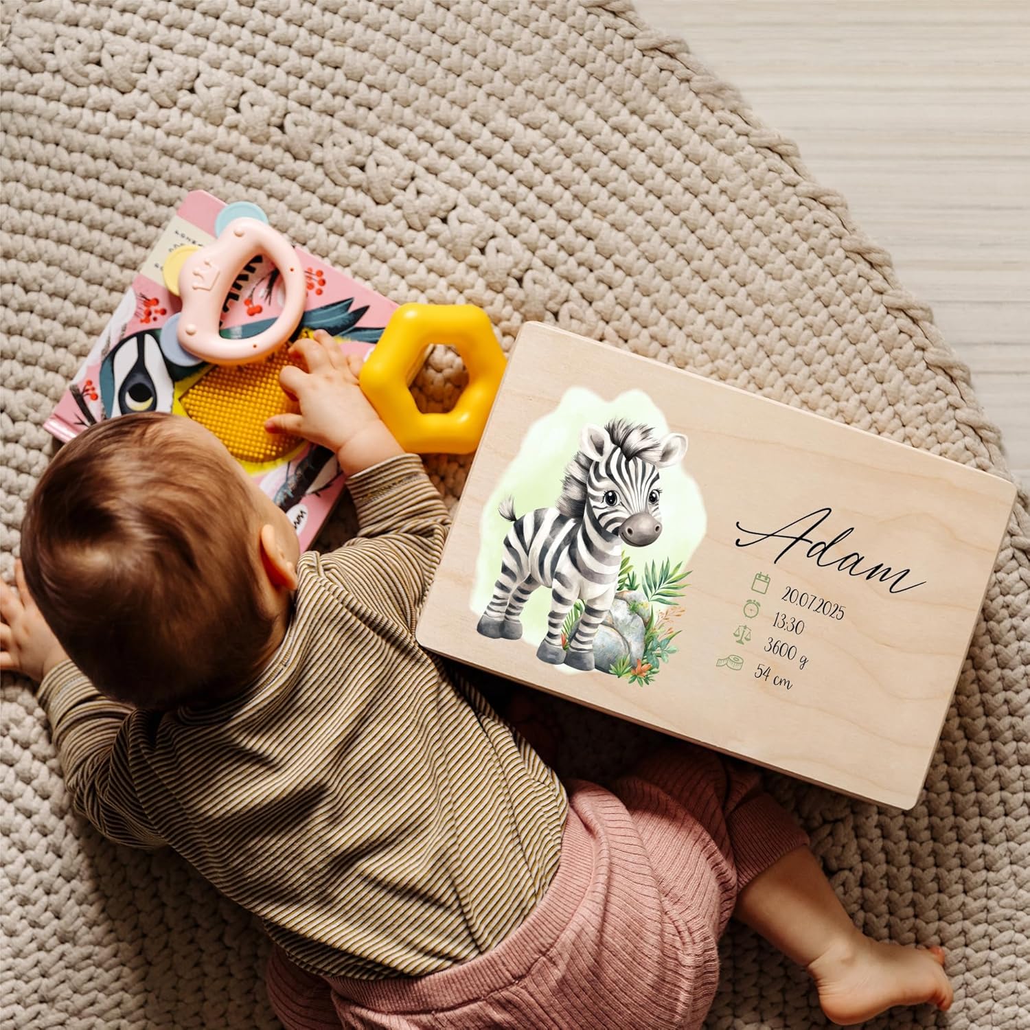 Personalized Wooden Baby Memory Box Storage Box - Fox | 11.8x7.87x5.51in (+-0.5) | Hinged Lid Handle Engraving | Unpainted Gift Box Rough UNSANDED Keepsake Memory Souvenir Chest