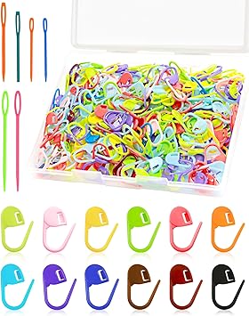 300pcs FIVEIZERO Stitch Markers with 6 pieces of large blunt sewing needles,colorful knitting markers,plastic crochet hook clip,bulk Crochet hook markers for knitting stitch locking clip crochet hooks