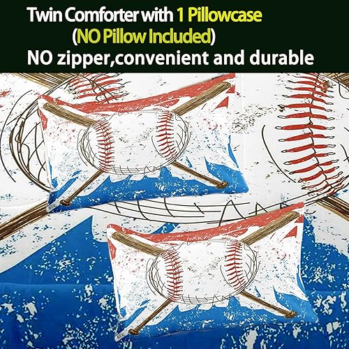 Miniatura 4 de Bodhi Juego de edredón de béisbol para niños y niños, juego de ropa de cama deportiva azul con fundas de almohada