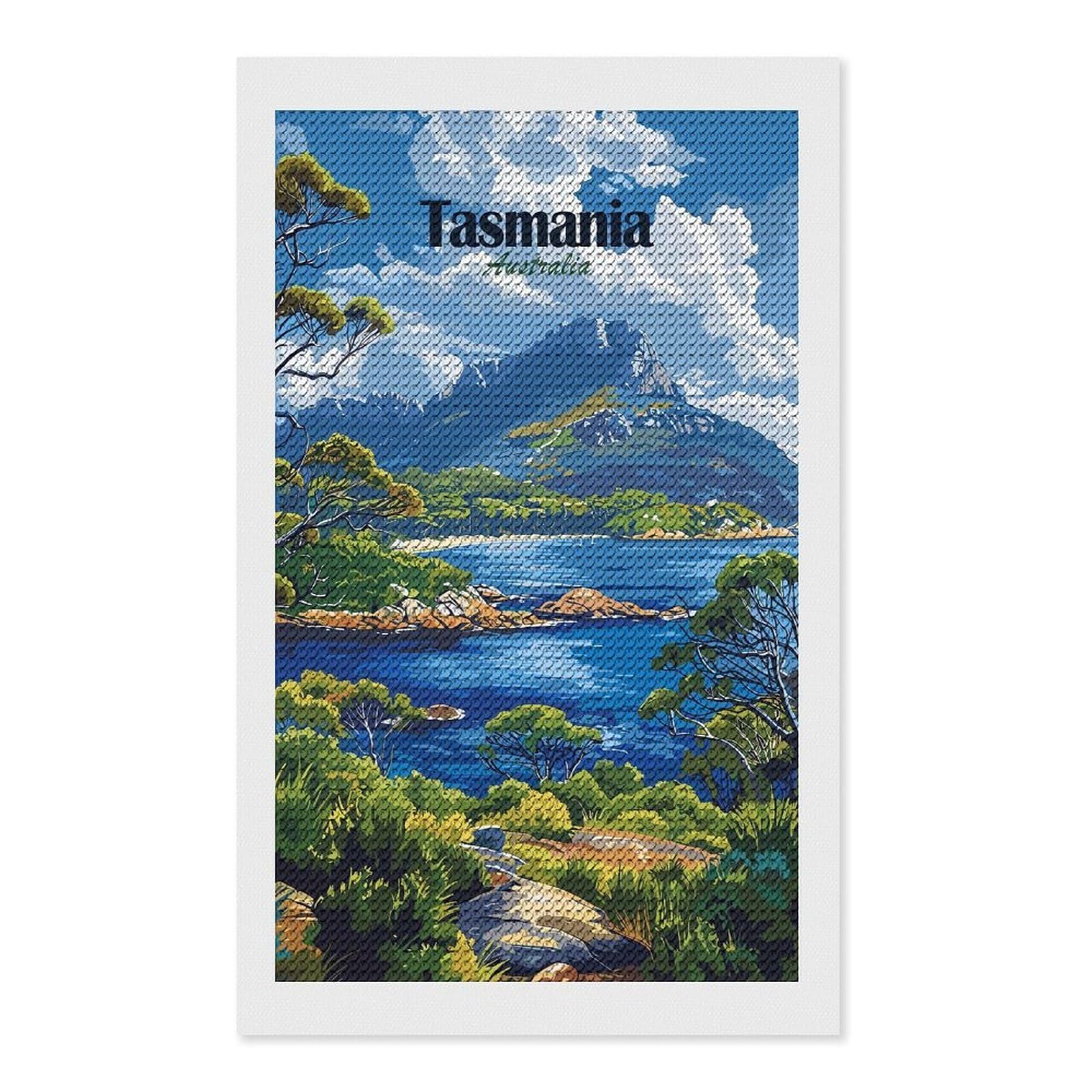 Junmoney Tasmania Landscape Diamond Art Canvas 12"x20", for Teens, Nice Detail and Sparkle, Farmhouse Decor, Festive Craft Gift, Easy to Enjoy