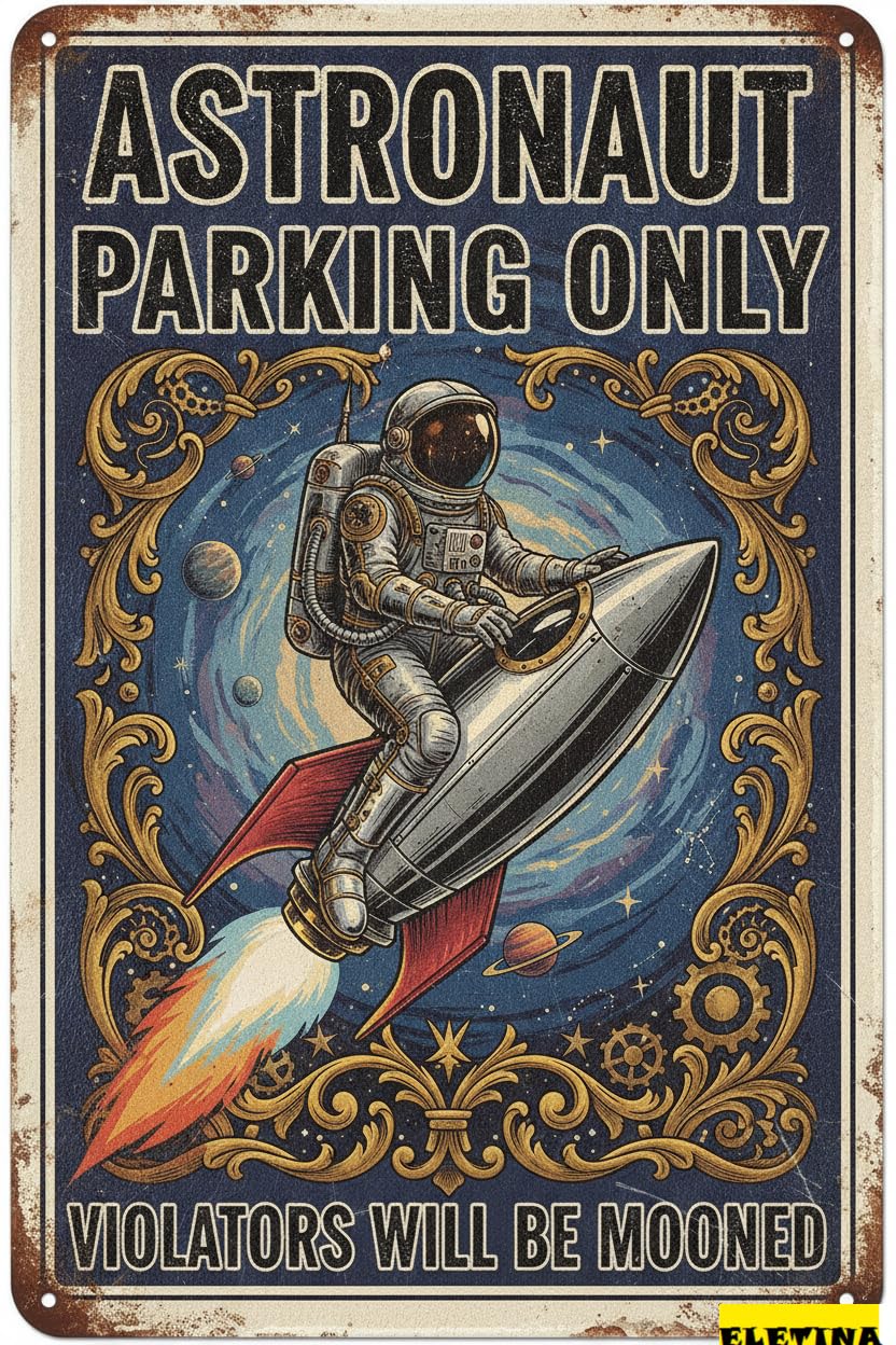Astronaut Parking Only Space Tin Sign, 8x12 Inch Kids
