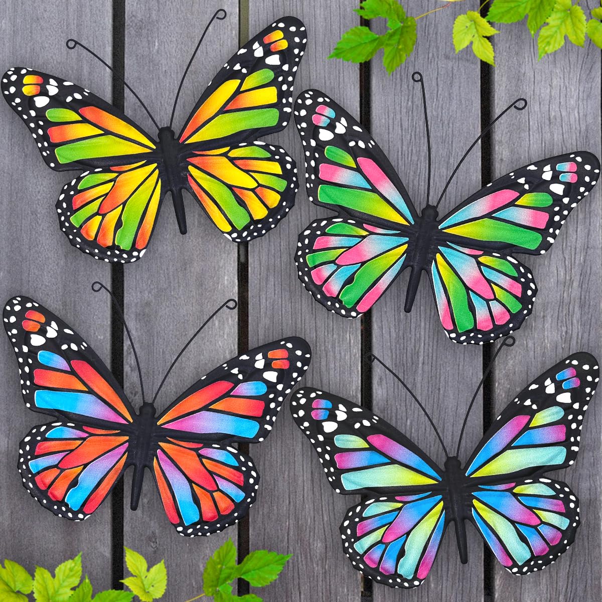 EOORAU Metal Butterfly Outdoor Wall Decor, 4 Pack Butterflies Wall Hanging Sculpture Decor for Indoor Outdoor, Yard Patio Fence Garden Decoration