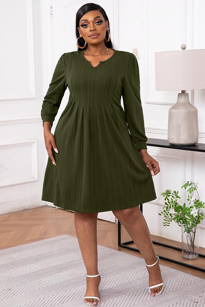 knee length plus size sweater dress Plus Size Women's Ribbed Knit Sweater Dress Knee-Length Button Front Brown 2X