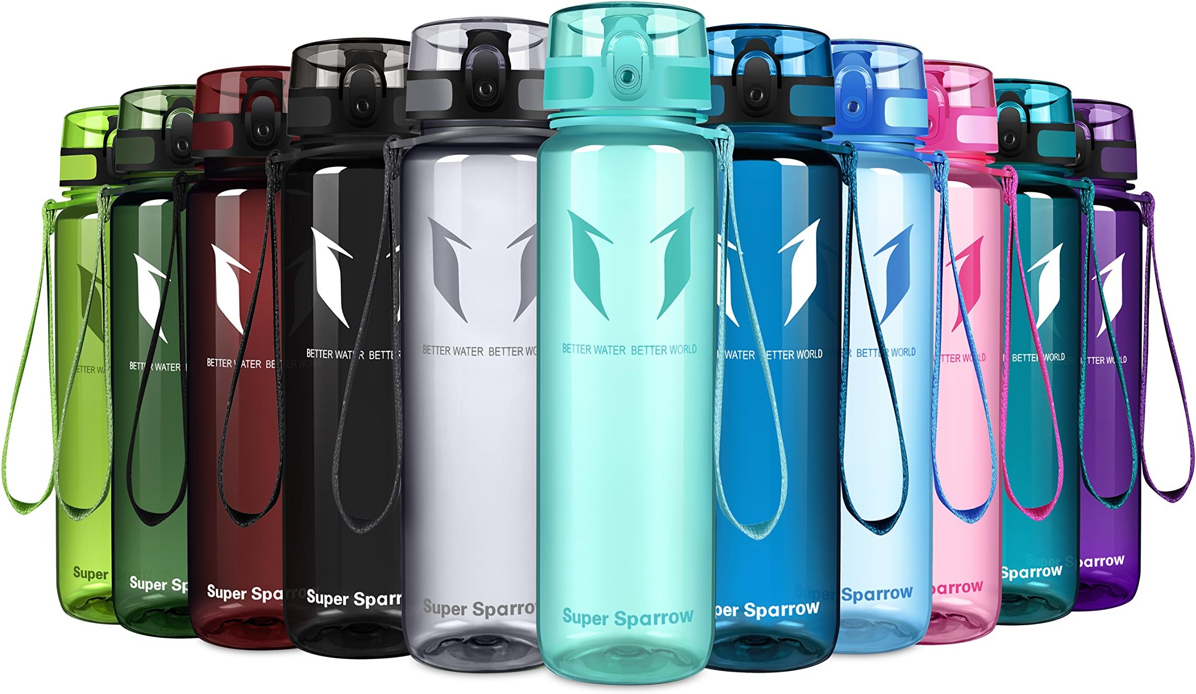 Super Sparrow Sports Water Bottle - 350ml & 500ml & 750ml & 1000ml - Non-Toxic BPA Free & Eco-Friendly Tritan Co-Polyester Plastic - For Running, Gym, Yoga, Outdoors and Camping