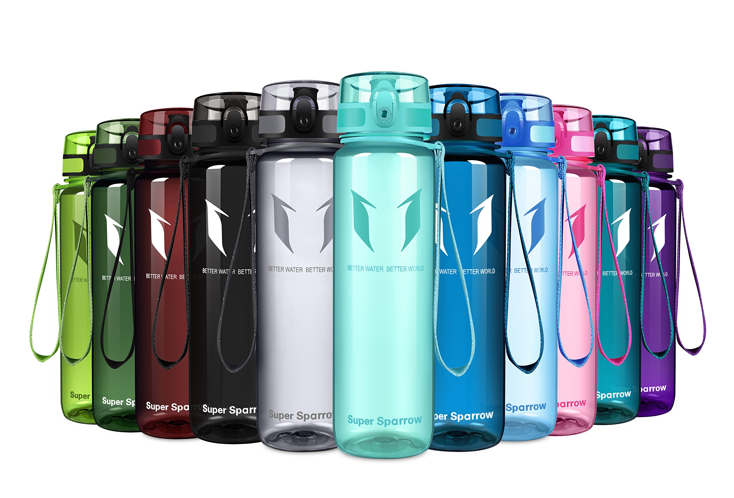 Super Sparrow Sports Water Bottle - 350ml & 500ml & 750ml & 1000ml - Non-Toxic BPA Free & Eco-Friendly Tritan Co-Polyester Plastic - For Running, Gym, Yoga, Outdoors and Camping