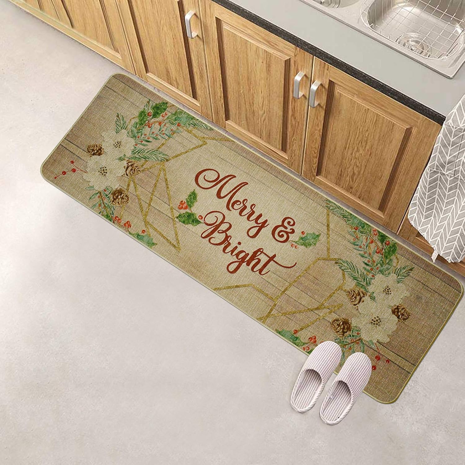 Merry Christmas Decorative Door Mats Holiday Welcome Mats for Front Door Non Slip Rubber Christmas Doormat 47x17.75 Low- Profile Entryway Mat Xmas Holiday Decor (Red Merry & Bright)