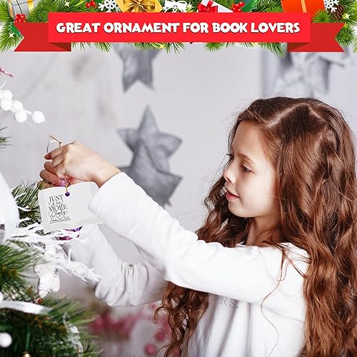 Miniatura 5 de Roowest 3 adornos de libros para amantes de los libros, regalos para árbol de Navidad, adornos colgantes de cerámica para amantes de la lectura,