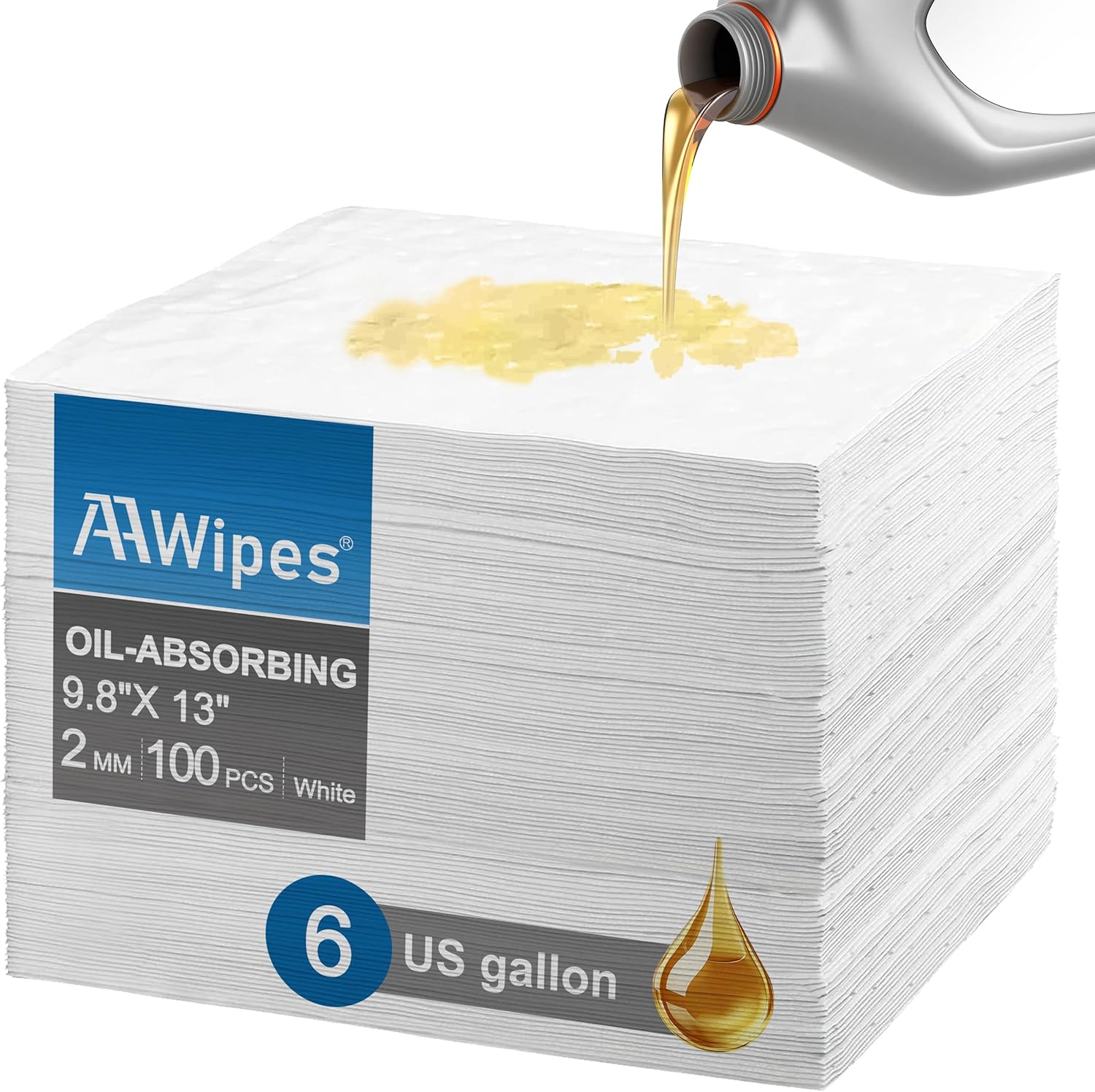 AAwipes Oil Absorbent Pads 9.8" X 13" 100 Packs Garage Accessories Oil Spill Control Oil Absorbing Sheets for Garage, Car, Truck, Motorcycle White OW1013-100 1 Count (Pack of 100)