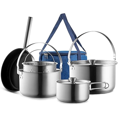 304 Stainless Steel 8-Piece Camp Cookware Set