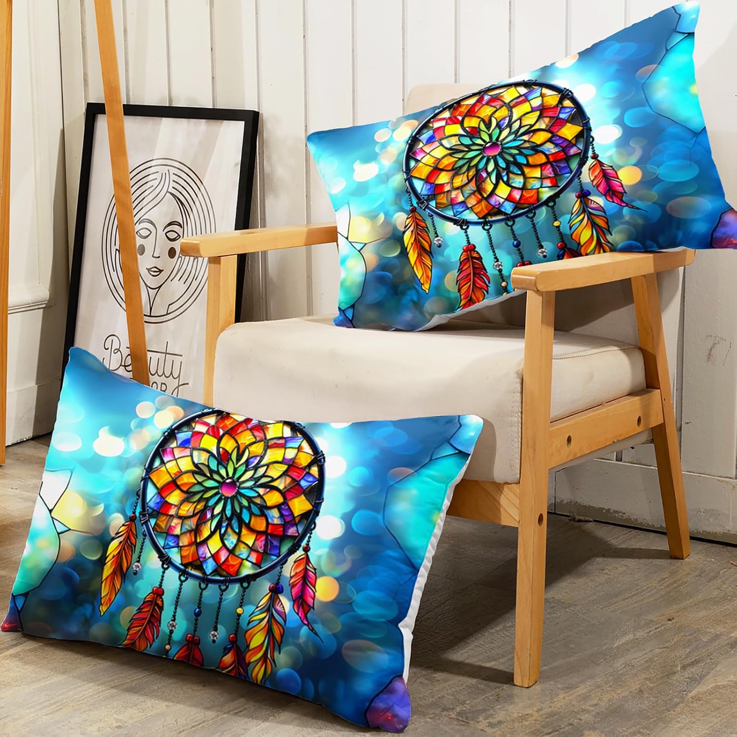 AILONEN Dream Catcher Bed Sheet Set Twin XL Size,Colorful Dreamcatcher Fitted Sheet + 2 Pillowcases,3-Piece Blue Bohemian Bedding Set for Bedroom Decor