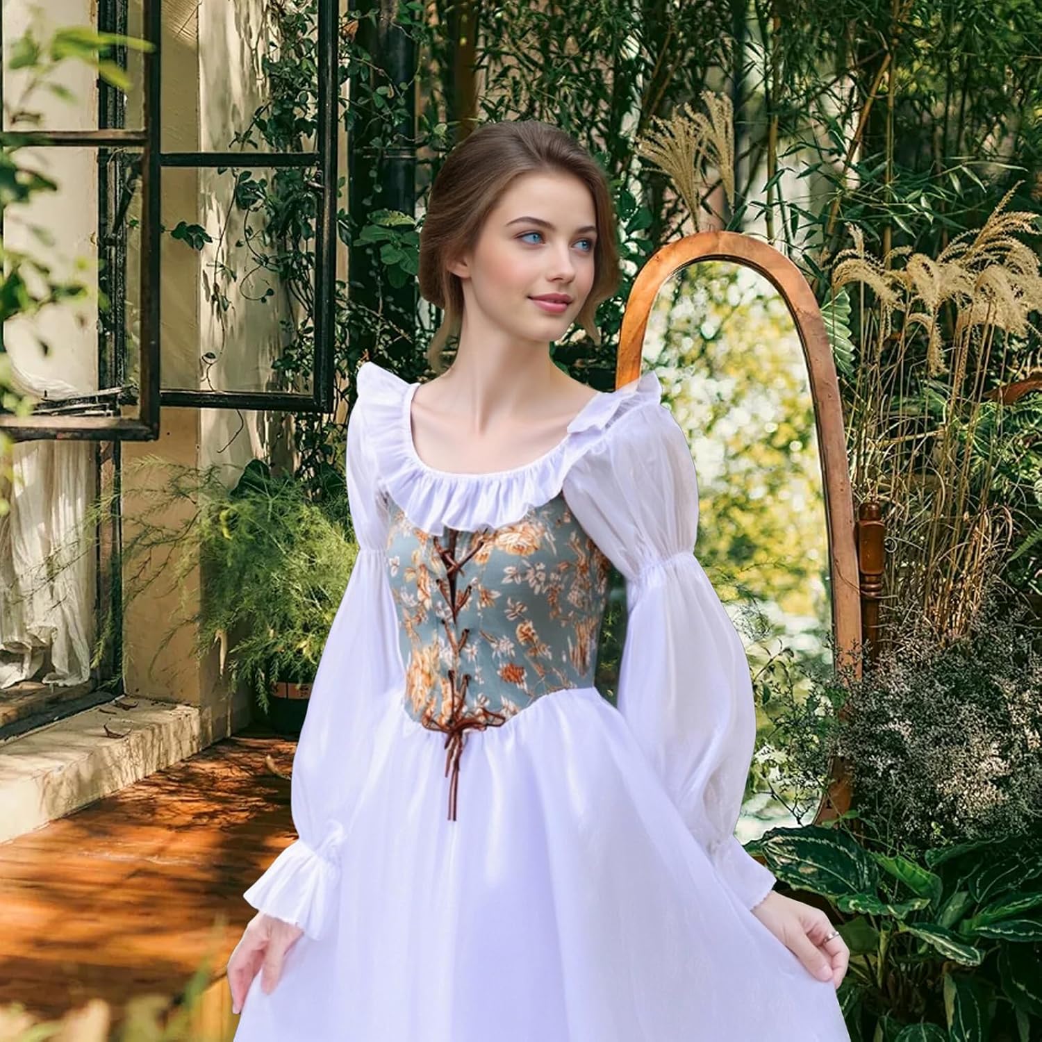 White Renaissance Dress Women Medieval Victorian Costume Ren Faire Off The Shoulder Corset Dress Cosplay Princess Fairy Elf - Image 7