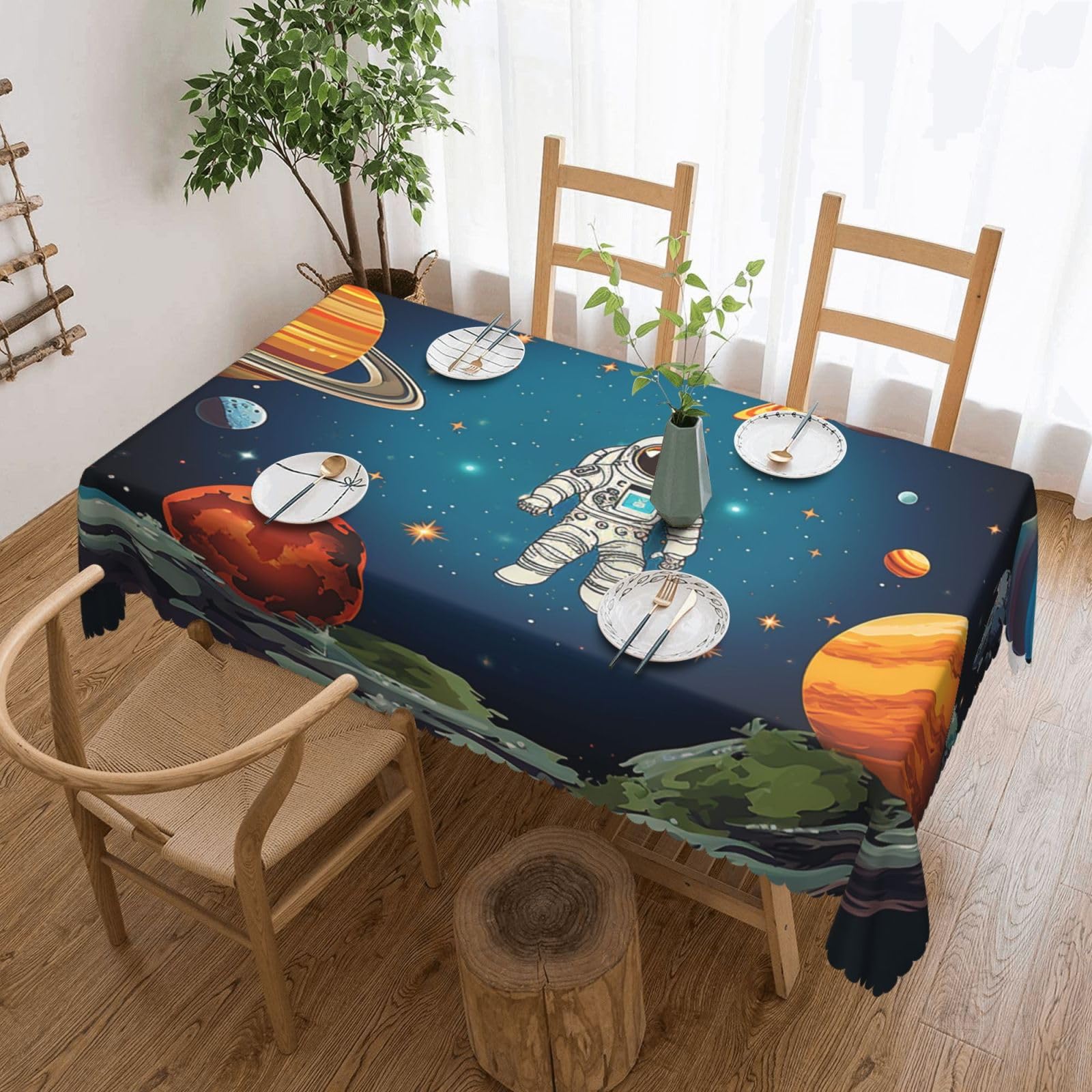 Fodpand Black Outer Space Rocket Astronaut Tablecloths For Rectangle Tables 72 X 54 Inches - Reusable And Washable Table Clothes Decorative Table Cover For Dining Tables, Buffet Parties, Wrinkle Resistant