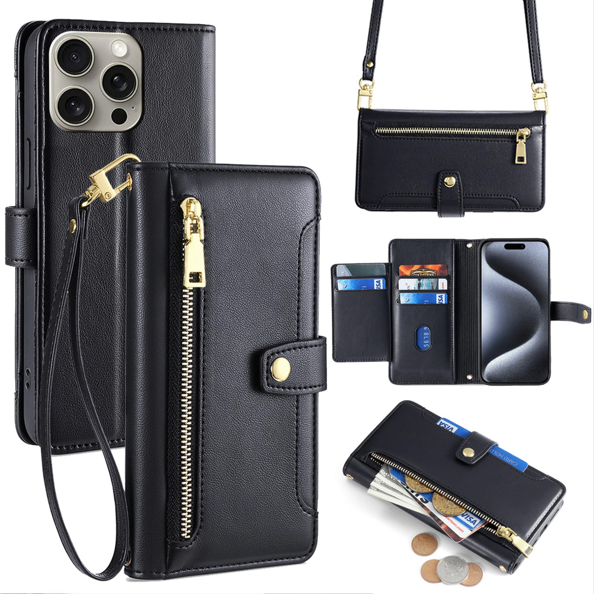 Coque compatible pour Galaxy F12 étui protection portefeuille noir - 8