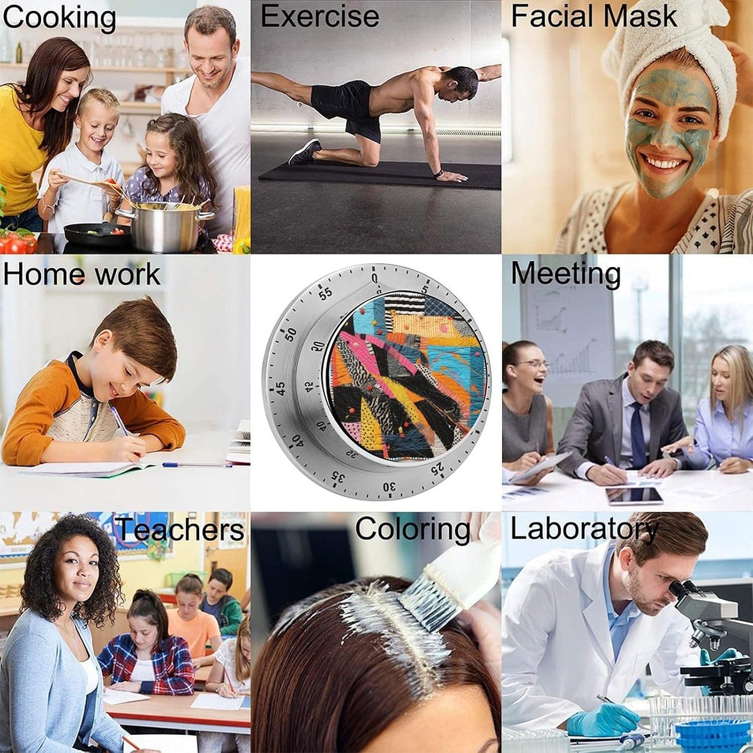 A Colorful Quilt Timer Magnetic Backing 100% Mechanical Desk Timers Wind Up 60 Minutes Manual Countdown Timers No Batteries Required Kitchen Timer for Cooking
