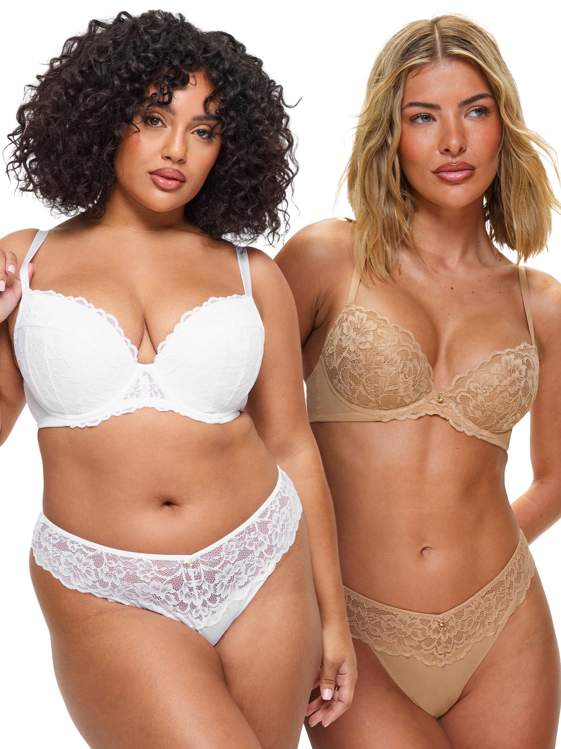 Ann Summers Valentines Sexy Lace Padded Plunge 2pp White & Nude