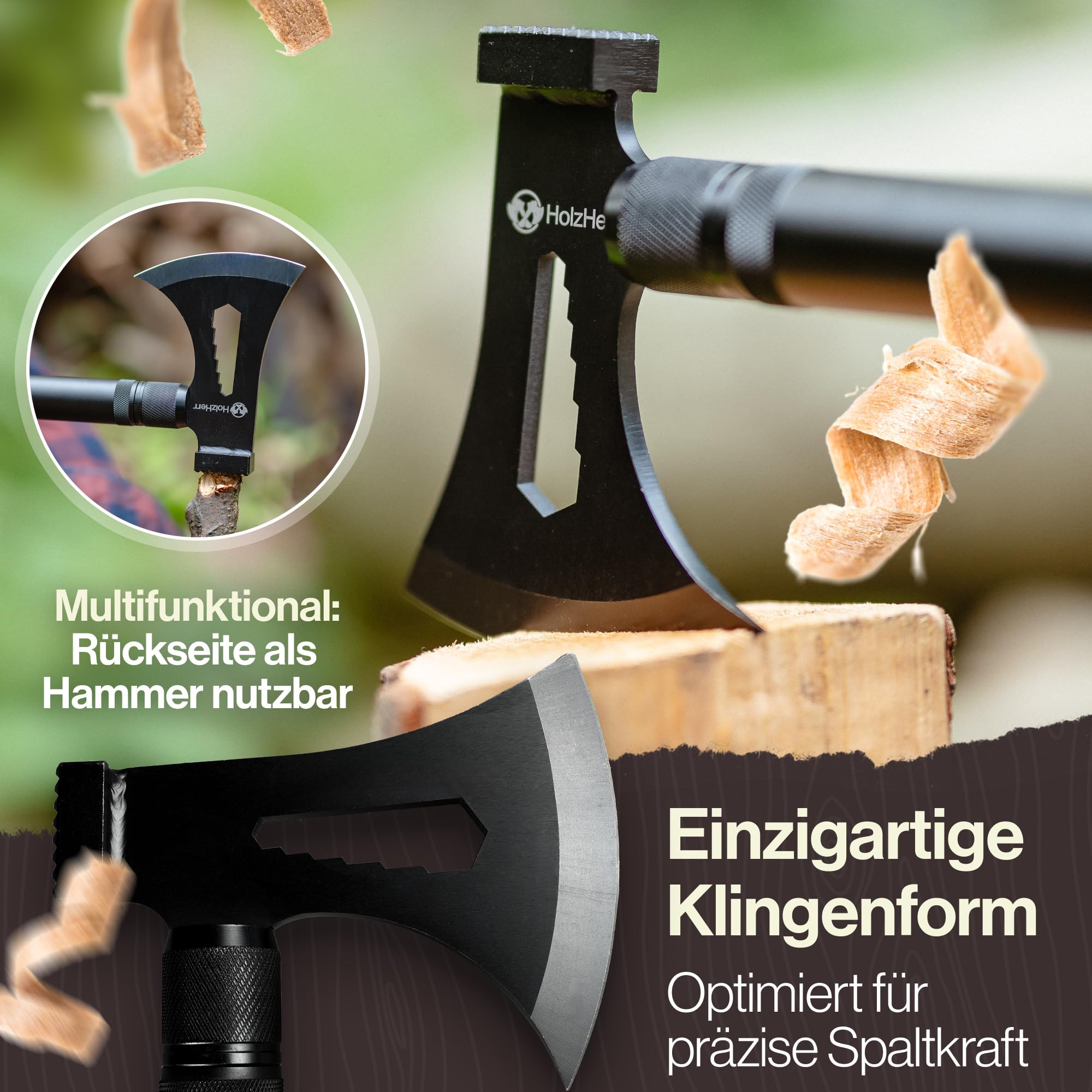 Spaltaxt 60 cm | Verlängerbarer Griff, Edelstahl-Kopf, Outdoor, Garten, Feuerholz, Spaltbeil & Handbeil, Campingaxt