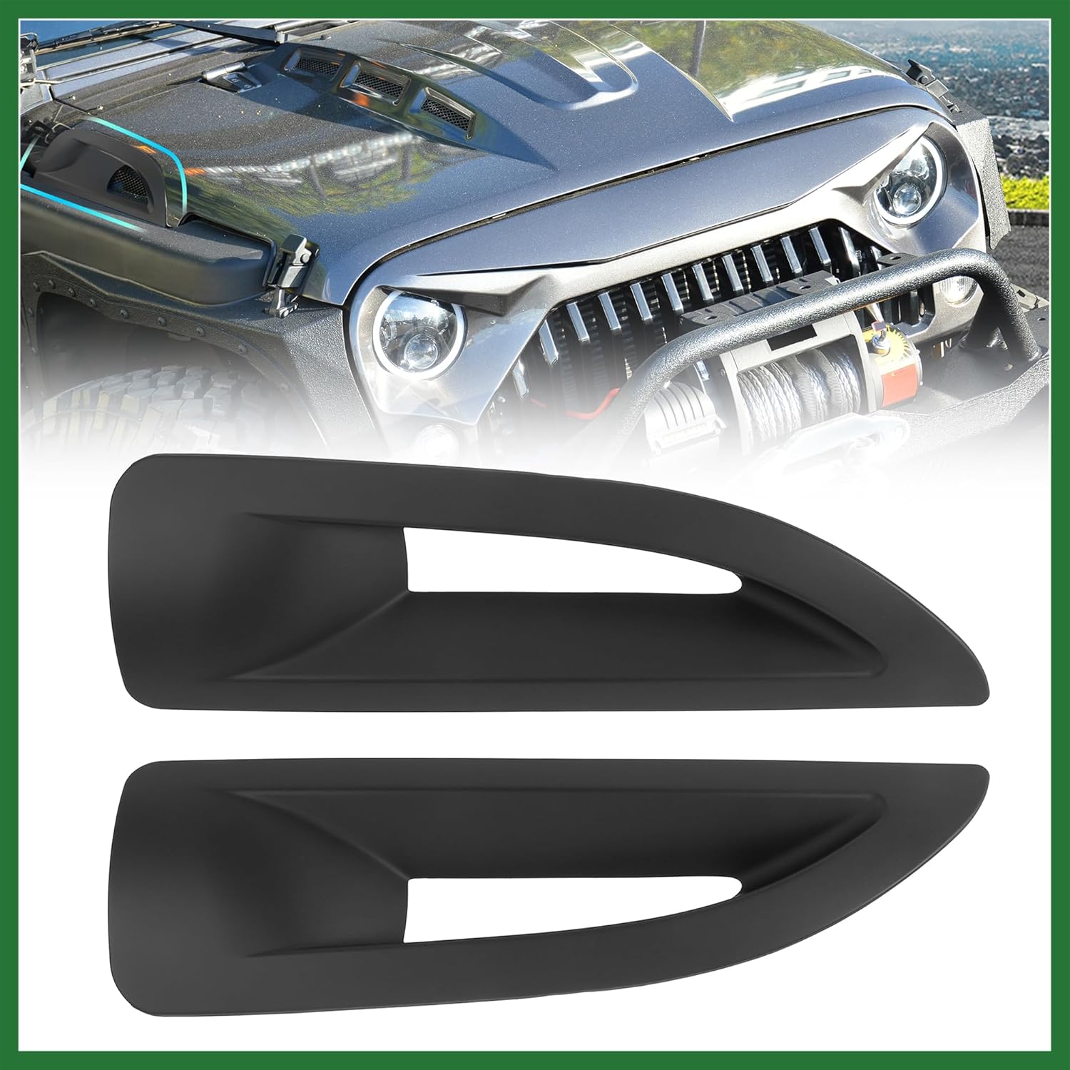 Motoforti Pair Hood Side Air Vent Cover Bezels Trim Matte Black for Jeep Wrangler JK JKU Unlimited Rubicon 2007-2017 Long-Lasting