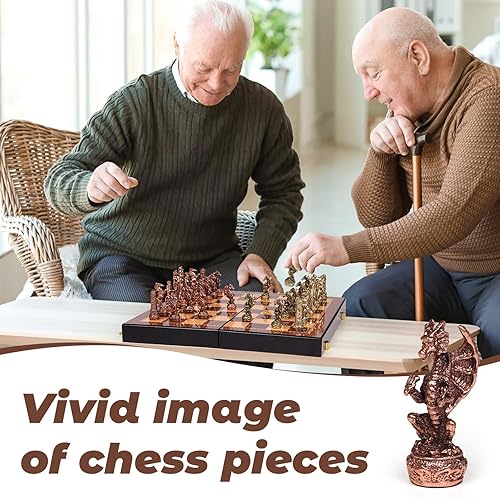Miniatura 3 de Juego de ajedrez de figura vintage para adultos y niños, tablero de madera con piezas de metal, juego de ajedrez de viaje, juego elegante