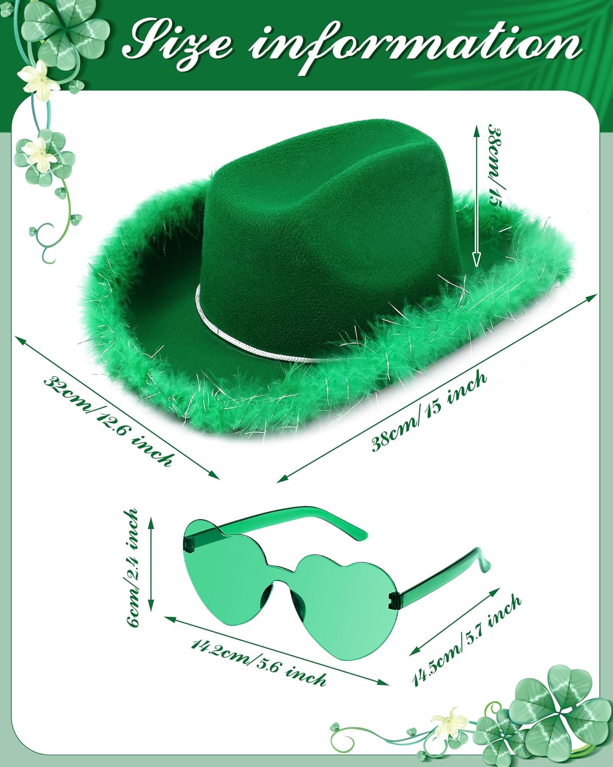 3 Set Pink Cowgirl Hat Western Cowboy Hat with Feather Heart Sunglasses for Preppy Costumes Bachelorette Wedding Party - Image 2