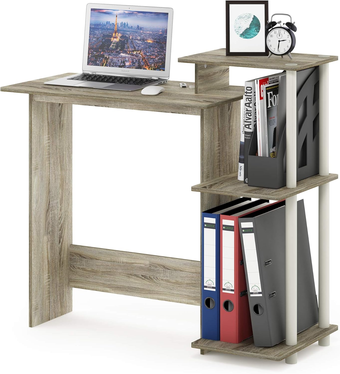 Furinno EFFICIENT Desk, Gaming Desk, with 3 Open Side Shelves, Laptop Notebook Computer Desk,Office Desk for Home Office, Study Room, Dorm, Sonoma Oak