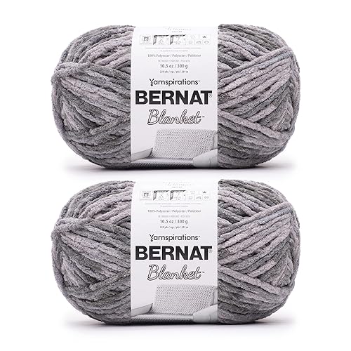 Bernat Blanket Ashen Titanium Yarn - 2 Pack of 300g/10.5oz - Polyester - 6 Super Bulky - 220 Yards - Knitting/Crochet - ASHEN TITANIUM - 2 Pack