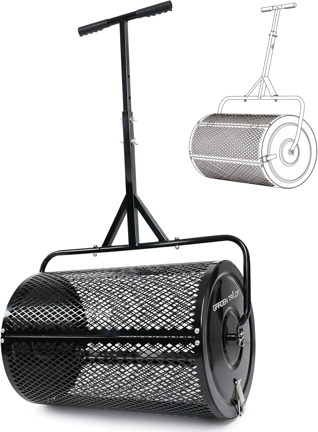 Compost Spreader 24 Inch Peat Moss Spreader with Installation Support Accessories, Metal Mesh Roller Lawn Spreader for Top Soil, Manure, Mulch, Top Dressing - Garden spreaders for lawns