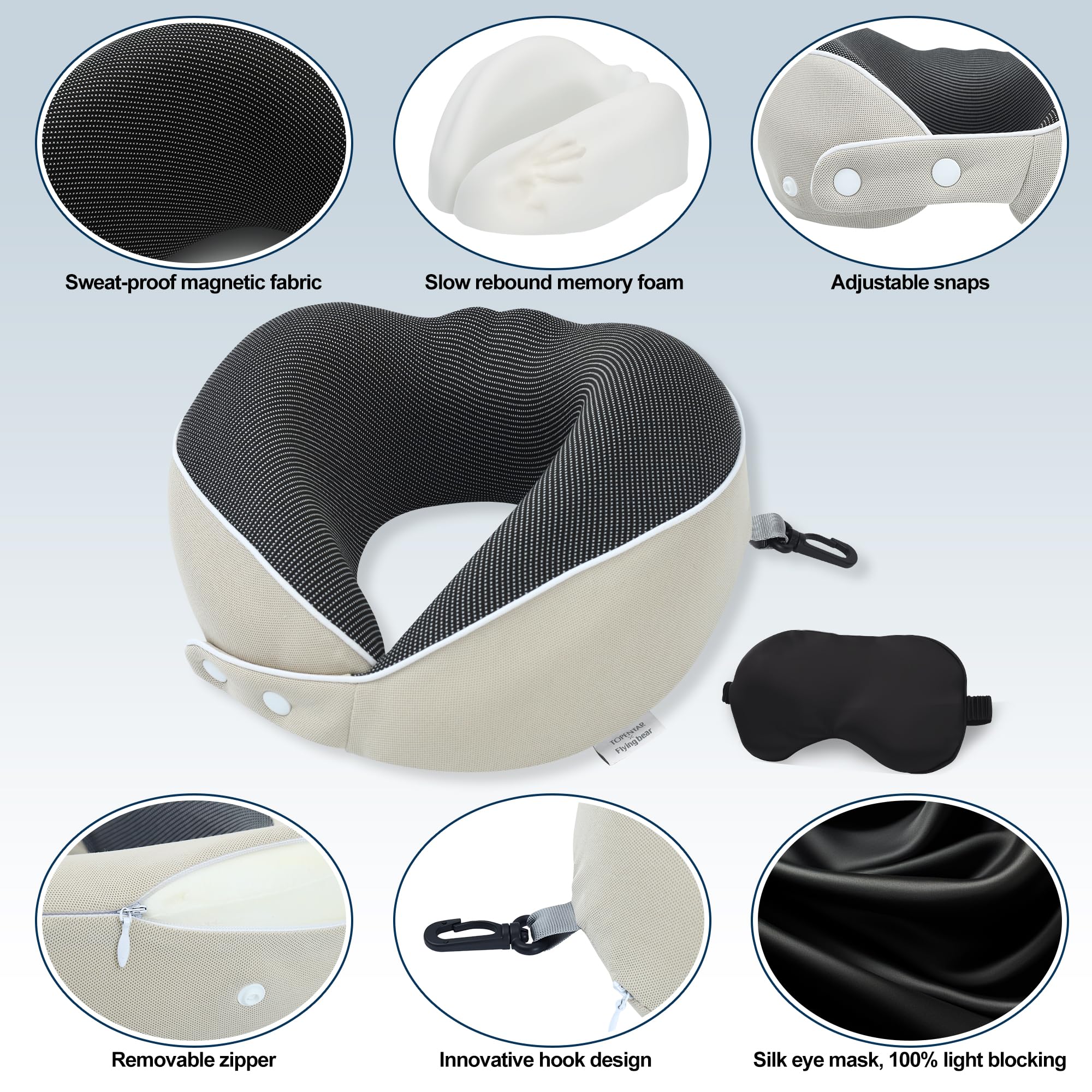 Chumix Cuscino Aereo Viaggio, Pieghevole Regolabile Cuscino da Viaggio Memory Foam con Mascherina per Dormire 3D e Contenitore in EVA, Travel Pillow con Gancio Adatto per Aerei (Beige)