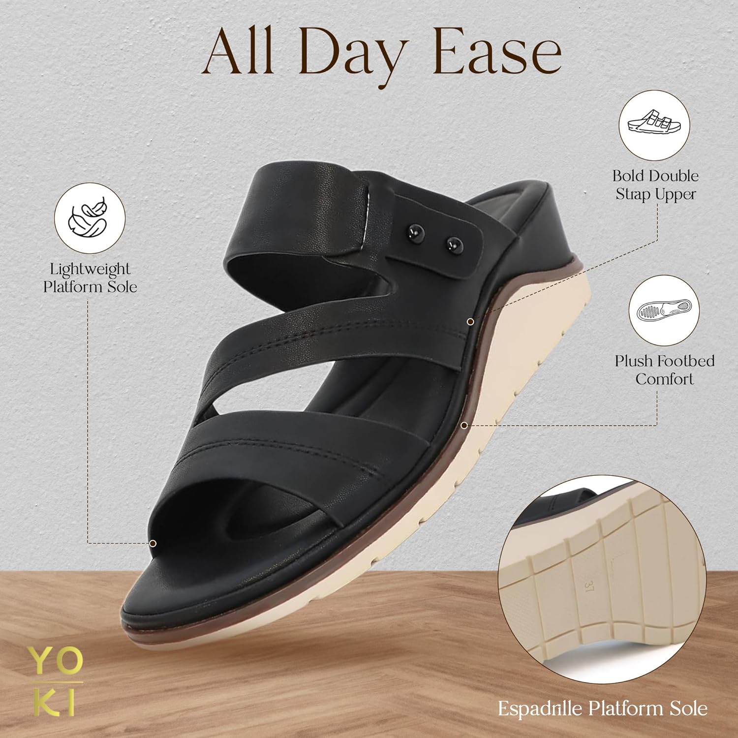 YOKI NOMI-12 Wedge Platform Sandals - Comfortable Wedge Sandals for Women with Double Strap and Open Toe Cushioned Footbed - Image 4