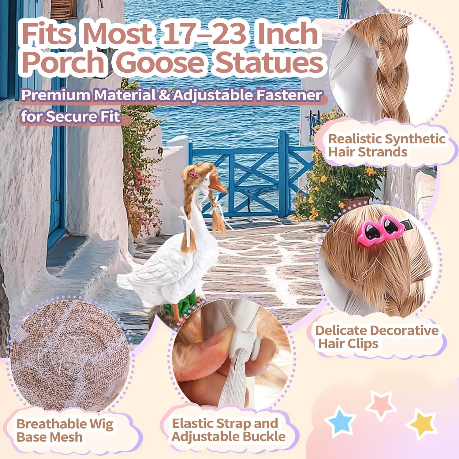 4Pcs Porch Goose Wigs with Hair Clips, Goose Statue Accessories for 17-23” image 5