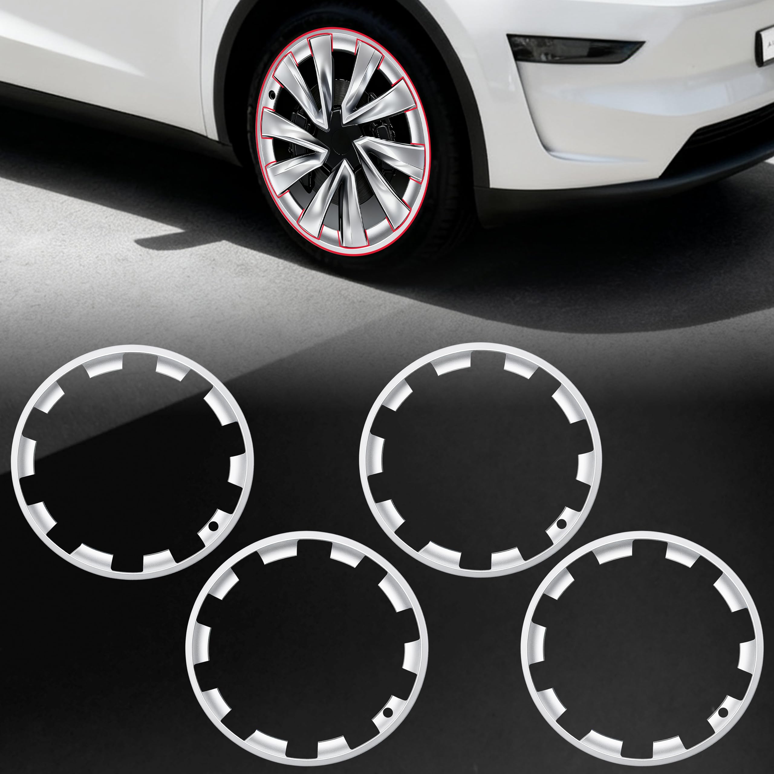 4Pcs Rim Protector for Tesla 2025-2026 Model Y Juniper 20 Inch Wheels - Premium Wheel Cover Kit with Full Edge Protection, Snap-On Hubcaps for Enhanced Style &amp; Scratch Prevention (Silver)