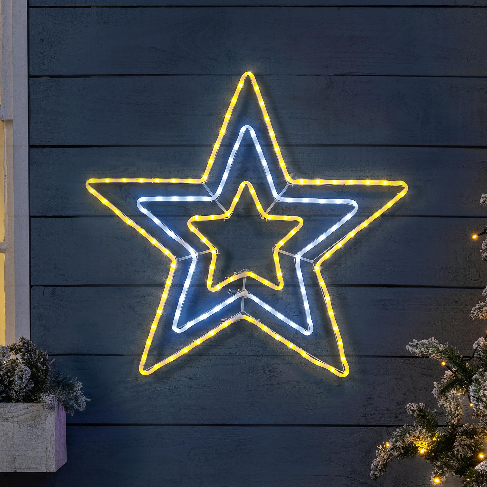 CHRISTOW Star Christmas Light Decoration, Energy Efficient LED Rope Light, Flashing Wall Window Silhouette, Mains Operated, 65cm (Warm White & White) โ image 1