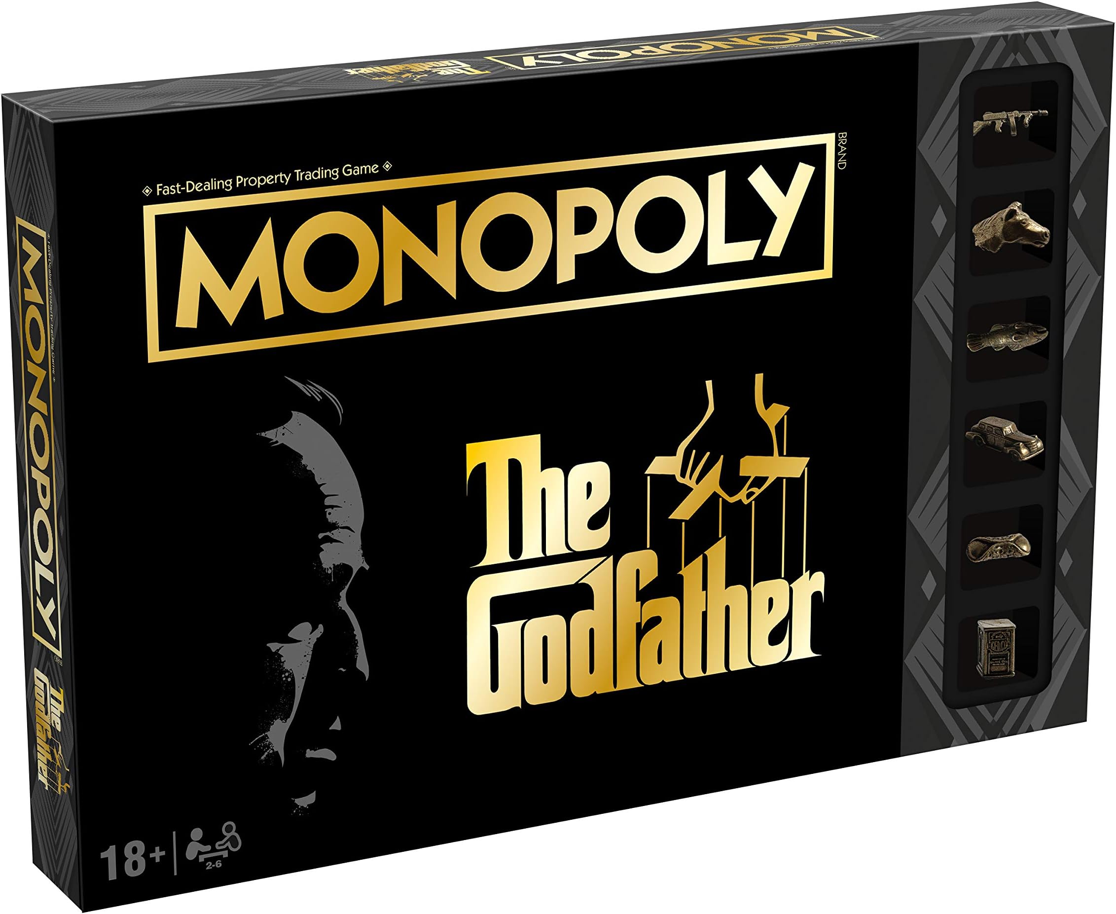 Winning Moves The Godfather Monopoly Board Game, Advance to Johnny Fontane, Kay Adams and Michael Corleone, expand your empire and trade your way to victory, 2-6 player game