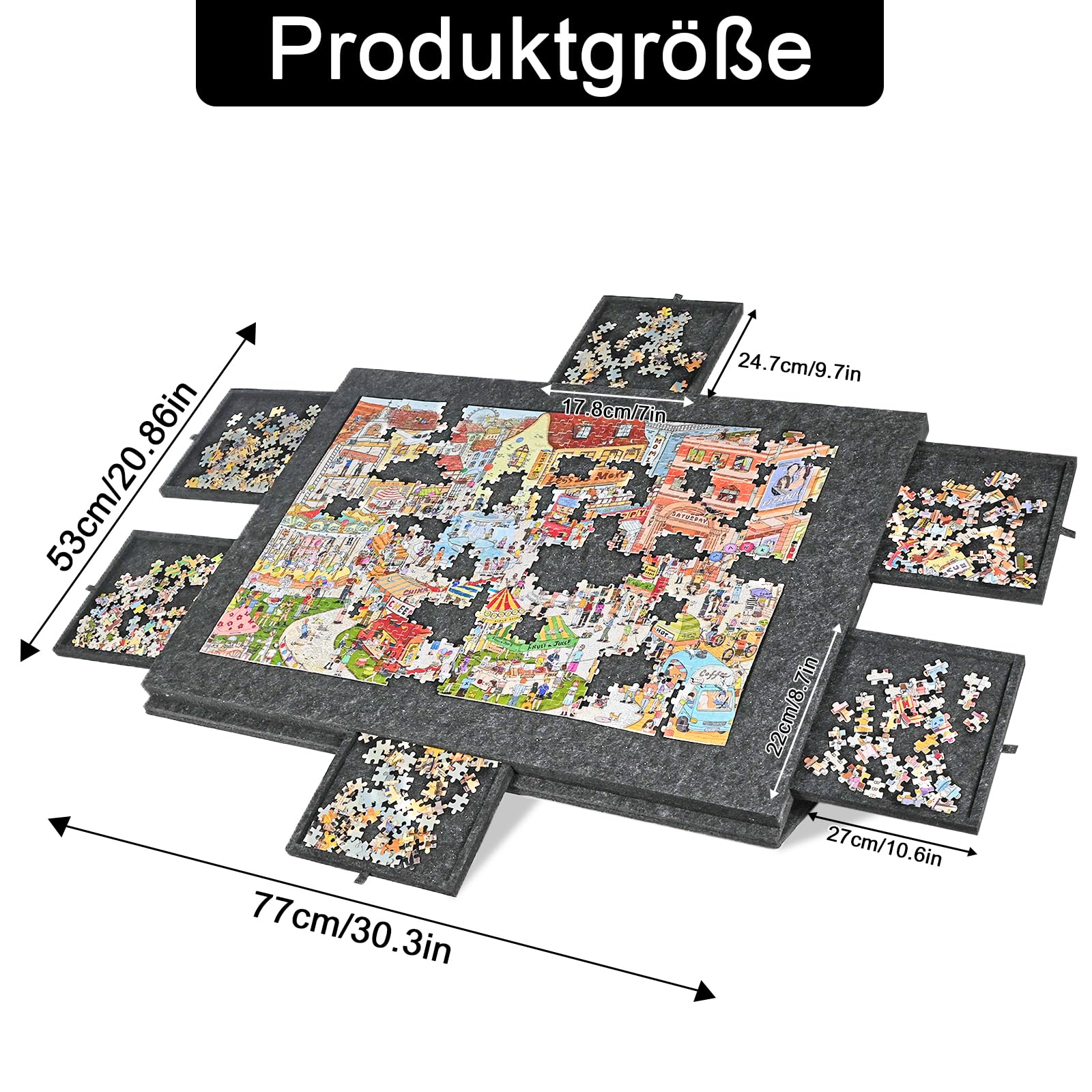 Kippbares Puzzlebrett Mit 2-In-1-StäNder Und Abdeckung, Ultraleichter Puzzletisch Aus Filz, Tragbarer Puzzletisch Mit 6 Schubladen, Bis Zu 1000 Puzzles