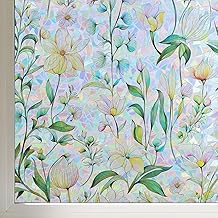 FINNEZ Window Film Anti-Glare Static Window Film - Blackout Static Adhesive Decorative Film for Kitchen, Bedroom, Bathroom, Rainbow Floral Pattern 44.5 x 200 cm