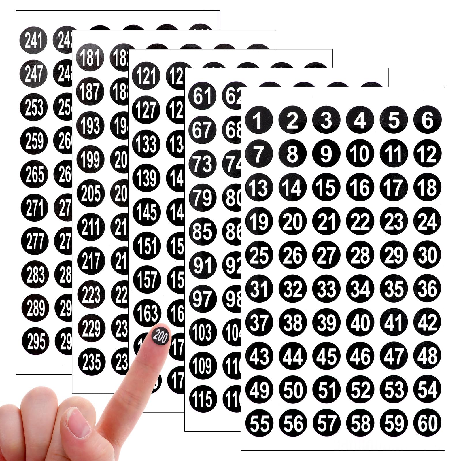 1800 Pcs Number Stickers Labels 1-300, 0.4 Inch Small Round Consecutive Number Decals, Removable Inventory Self Adhesive Stickers Decals for Office Storage Bins Organization Indoor Outdoor Use (Black)