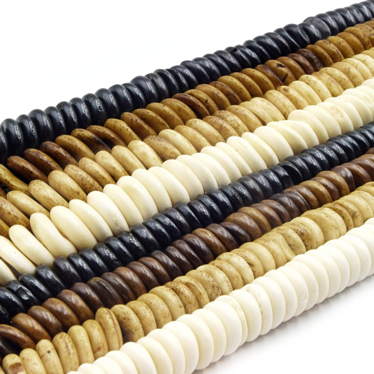 Bone Beads - Ox Bone Flat Disc Rondelle Beads in White and Brown, Available in Sizes 5mm to 20mm. 14mm Light Brown