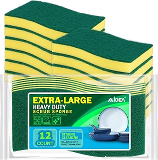 AIDEA Sponges Kitchen, XL Heavy Duty Dish Sponge, Cleaning Dish Scrubber Sponge for Home and Kitchen, Extra Large Cleaning Supplies for Pots, Pans, 12 Pack