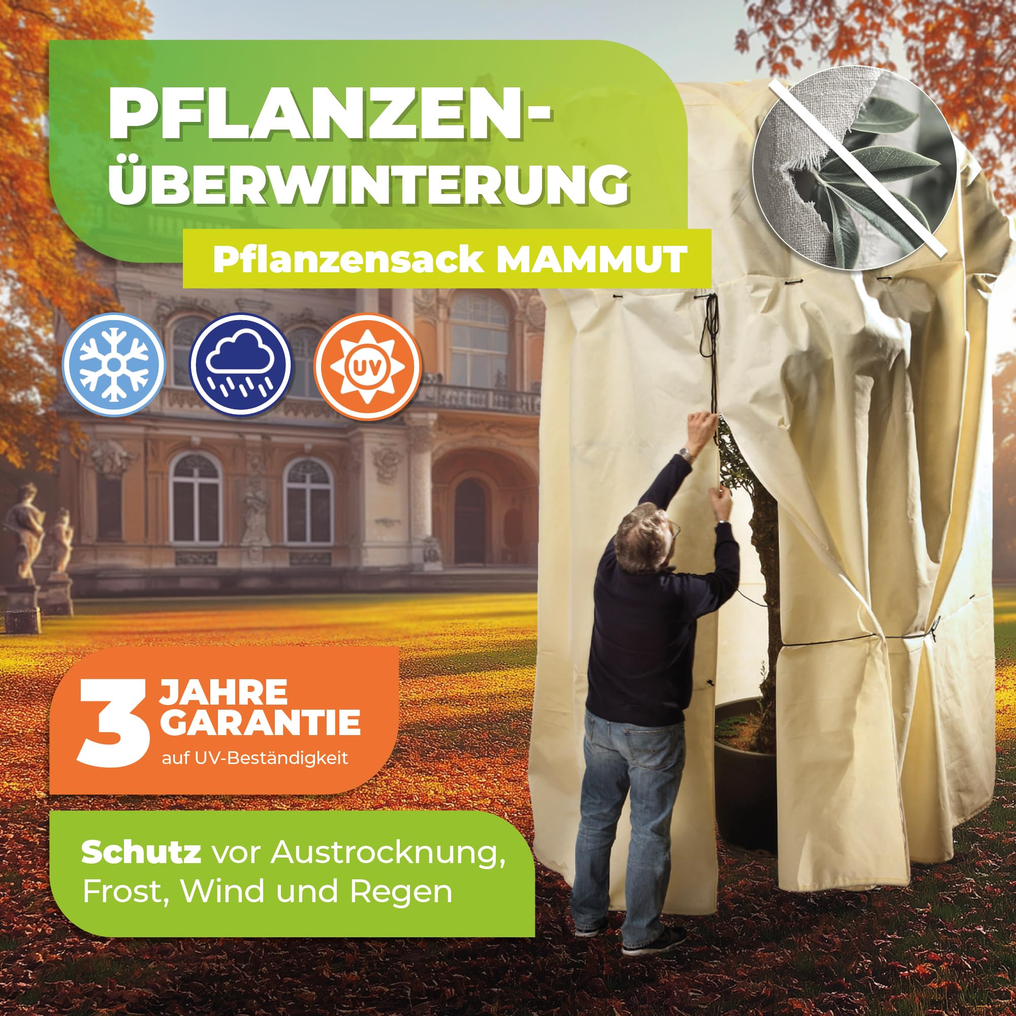 Bio Green Ochrona zimowa worek na rośliny doniczkowe, beżowy, super mocny, Mammut 360 x 250 cm