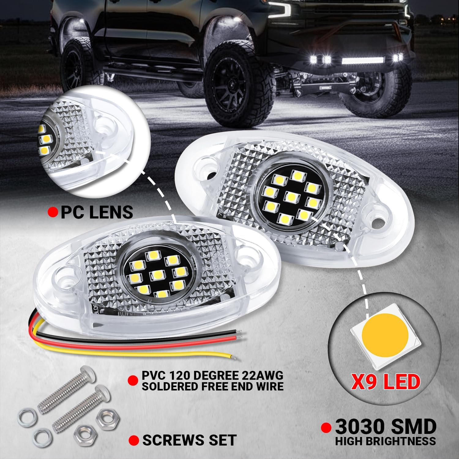 TMH 10 Pods White Strobe Rock Lights LEDs SMD Chips Super Bright Underglow Light Underbody Roof Rack Waterproof IP68 for Motorcycle Pickup Trucks SUV UTV ATV RZR Car Boats