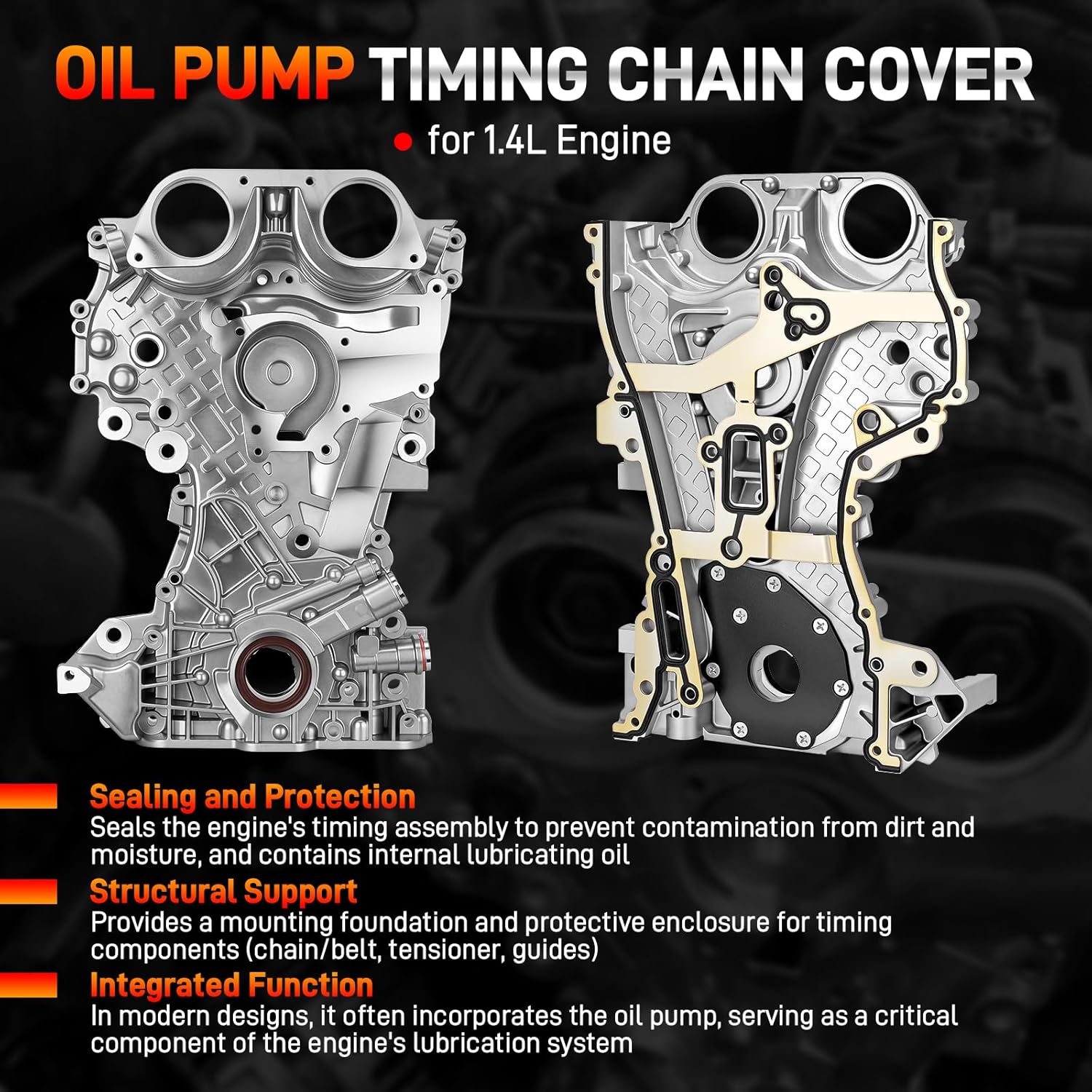 25199424 Engine Timing Cover with Gasket Compatible with Chevy Sonic 2012-2017 Cruze 2011-2016 Trax 2013-2020 Buick Encore 2013-2017，Timing Chain Oil Pump Cover for 1.4L Engine Replace#25195406