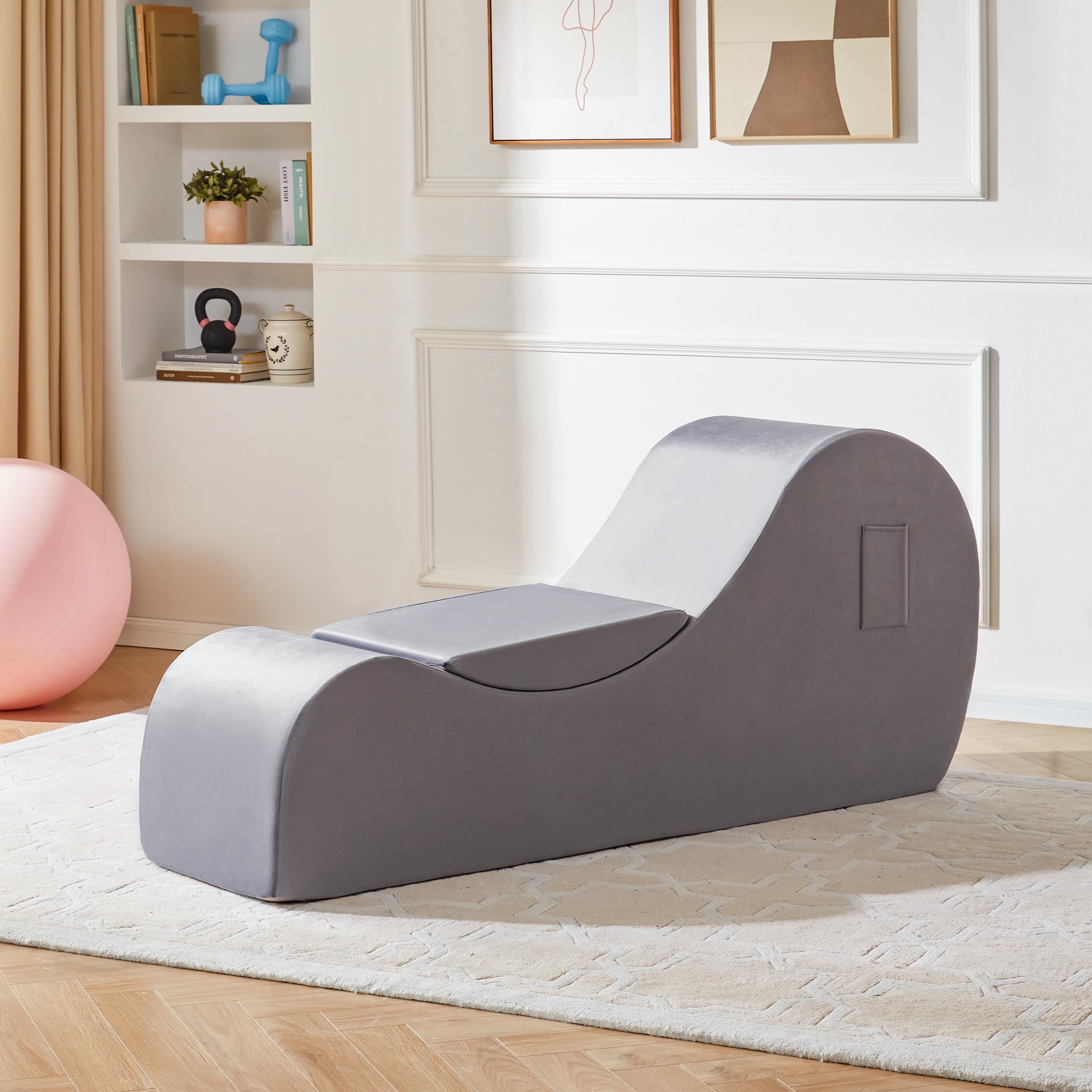 Yoga Chaise Lounge for Exercise, Relaxation,Stretching, Cuverd Yoga Chair with Washable Cover, Non-Slip Bottom for Bedroom, Living Room, Indoor & Outdoor Yoga Furniture, Large Grey
