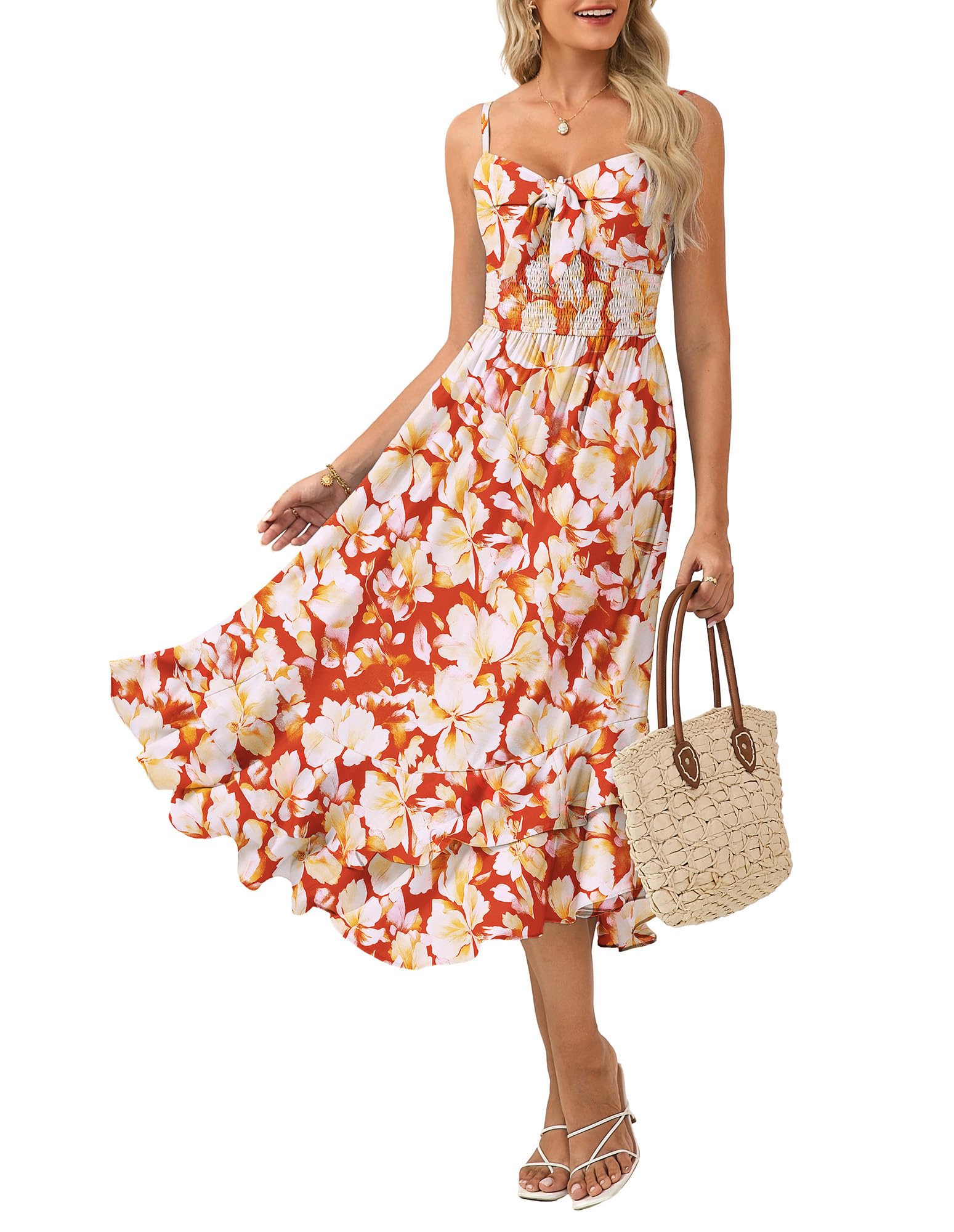 GRACE KARIN Sommerkleid Damen Kleid Maxikleid mit Spaghettiträgern A-Linien Boho-Blumenkleid Party Prom Holiday Beach