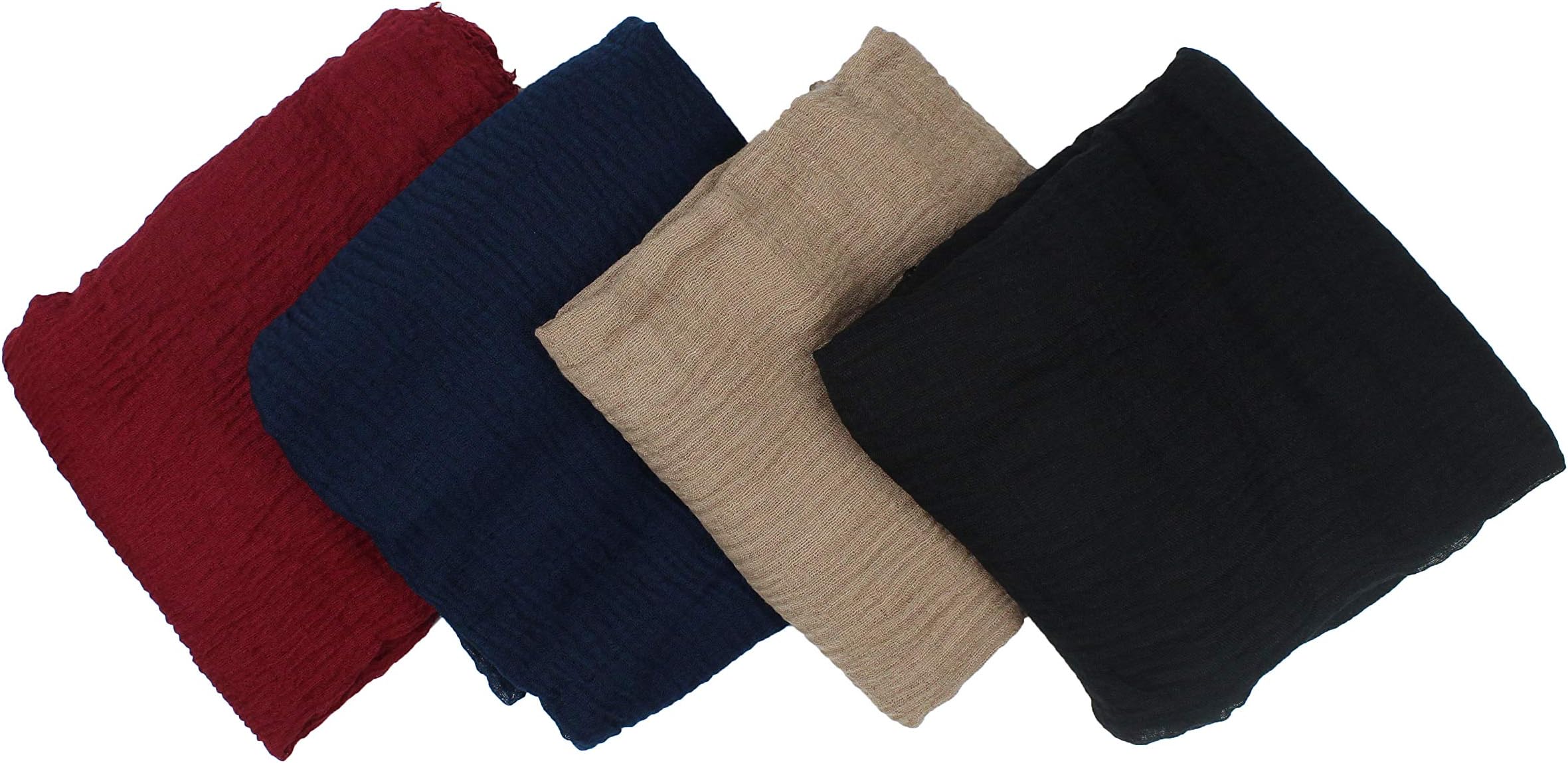 4 Mix Colour Cotton Crinkled Lightweight Hijab Scarf Wrap Shawl Woman Girl