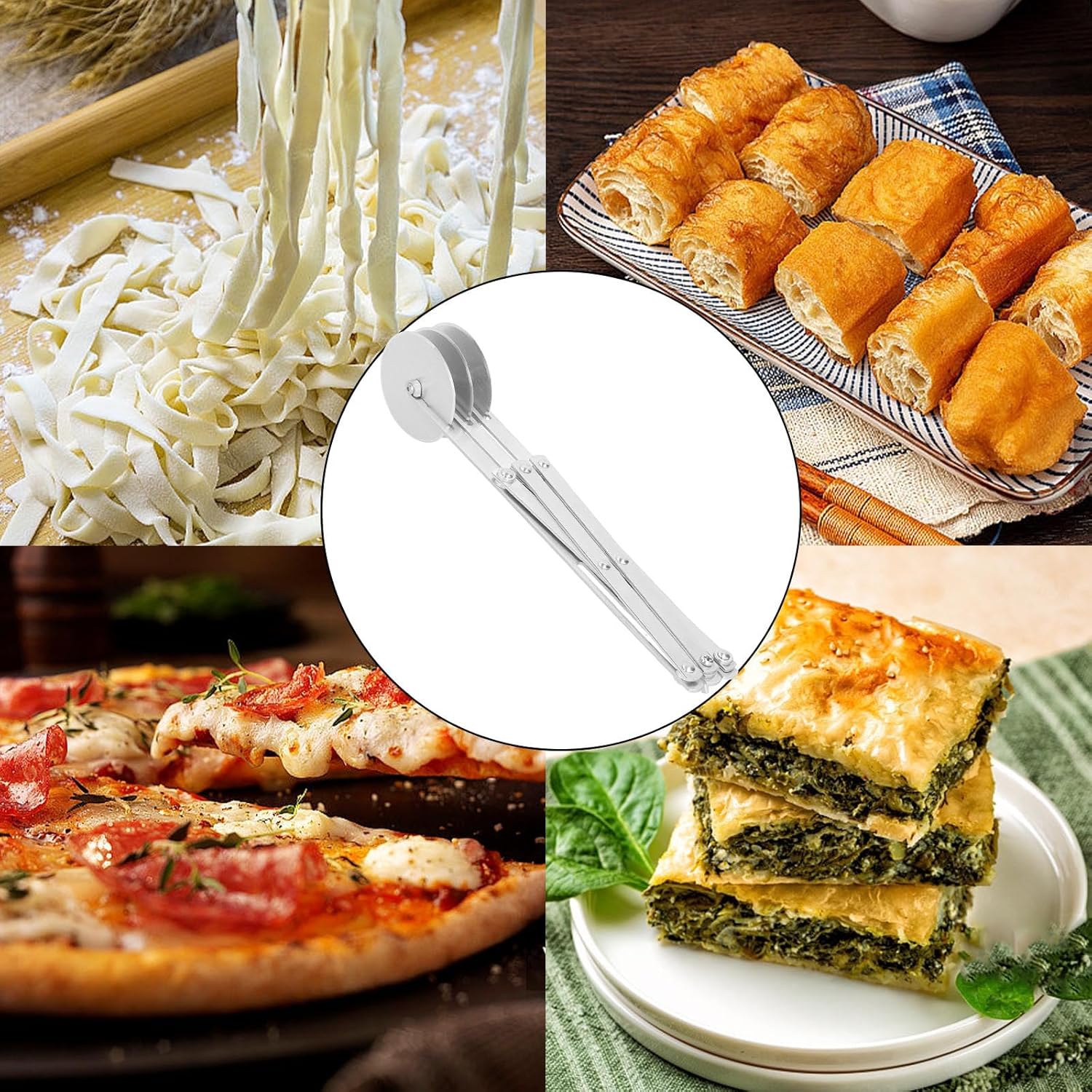 3 Wheel Pizza Slicer, Stainless Steel Pizza Cutter Dough Bread Pastry Cutter, Multi-Round Dough Cutter Roller, Kitchen Baking Tool