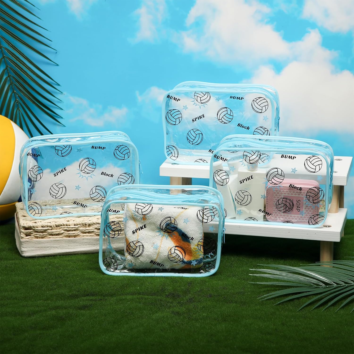 24 Packs Volleyball Team Gifts Clear Makeup Bags Bulk Sports Goodie Snack Bags with Zipper Waterproof PVC Cosmetic Pouches Travel Toiletry Organizers for Team Sport Birthday Party Favors