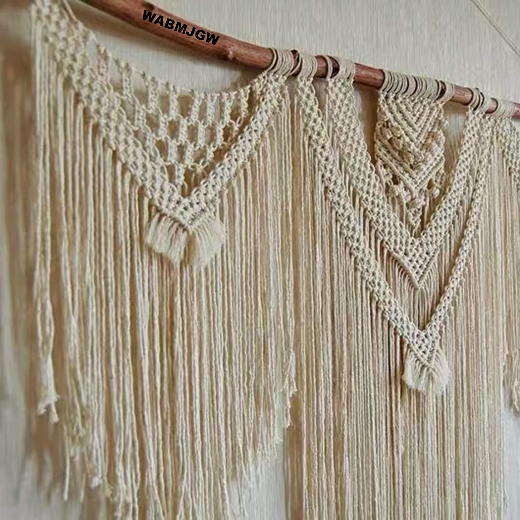 Tapiz de macramé para colgar en la pared, hecho a mano, cuerda de algodón, elegante flecos de borla para decoración bohemia del hogar, tamaño grande, 120 x 120 cm